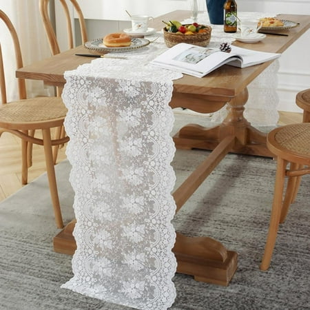 

Vintage White Lace Table Runner Overlay Exquisite Lace Fabric with Embroidered Floral Table Runners Perfect for Rustic Chic Wedding Reception Table Decor Boho Party Decor 14.75*55