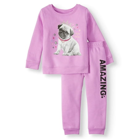 Garanimals Long Sleeve Graphic Sweatshirt & Graphic Sweatpants, 2pc Outfit Set (Toddler Girls)