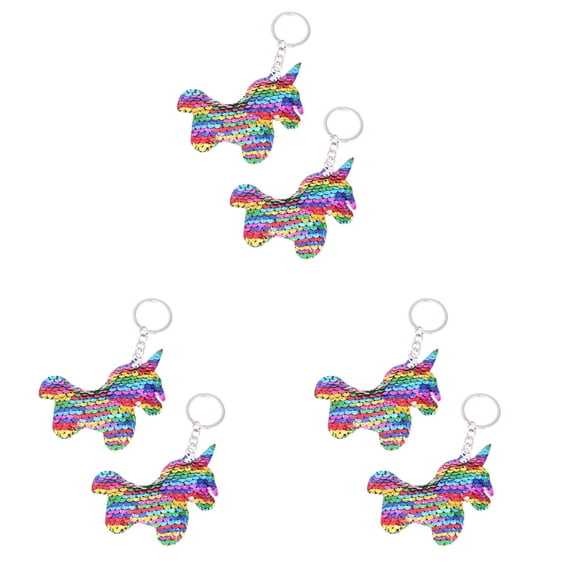 Masteelf 6 Pcs Unicorn Keychains Double-sided Shiny Sequin Unicorn Pendant Cartoon Animal Glowing Car Key Rings Key Holder (Colorful)