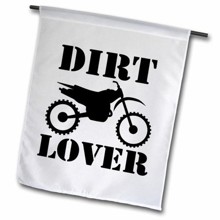 3dRose Black dirt bike graphic image and dirt lover text on white background  Garden Flag  12 by 18-Inch