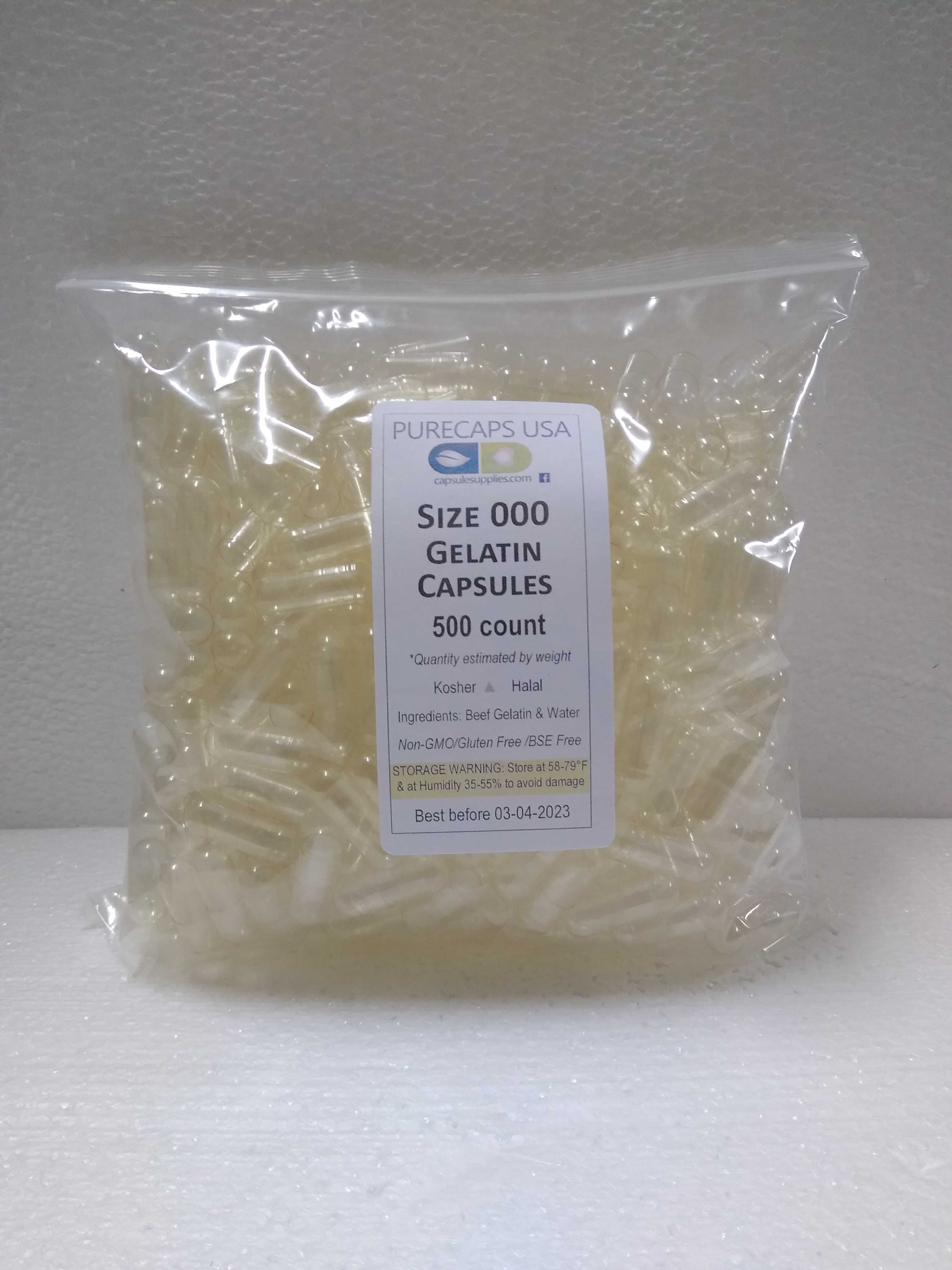 PurecapsUSA Clear Empty Gelatin Capsules Size 000 (500 Joined