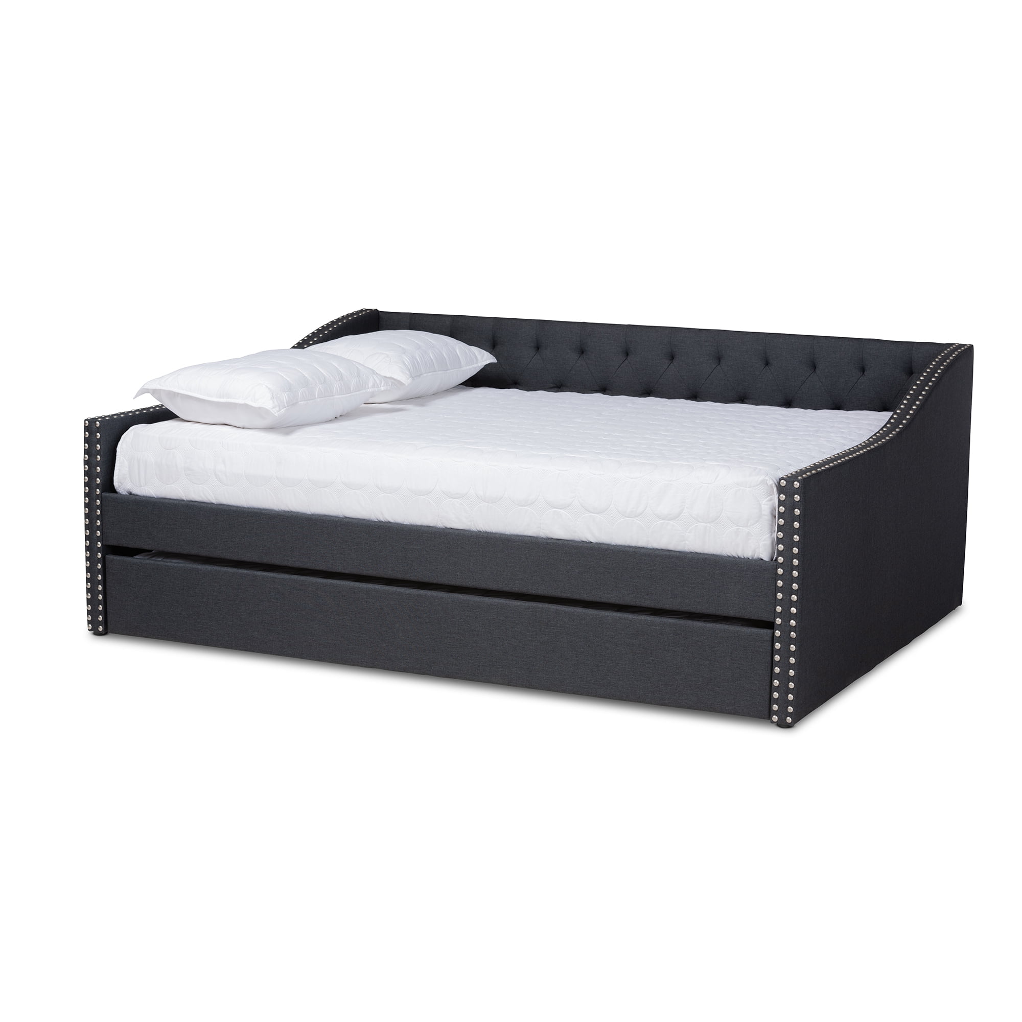 Baxton Studio Haylie Modern and Contemporary Dark Gray Fabric Upholstered Full Size Daybed with Roll-Out Trundle Bed