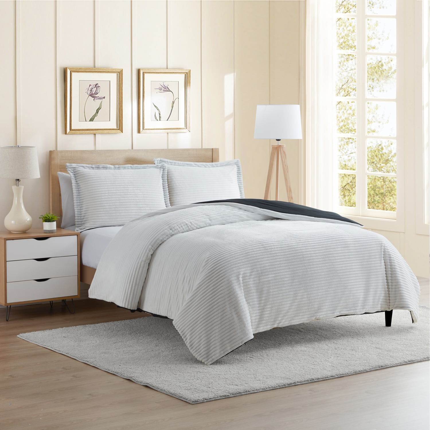 Clara Clark 3 Piece Reversible Duvet COVER Sheet & Sham Set, 100% Soft Microfiber Decorative Cut Plush Duvet COVER Full, White & Black