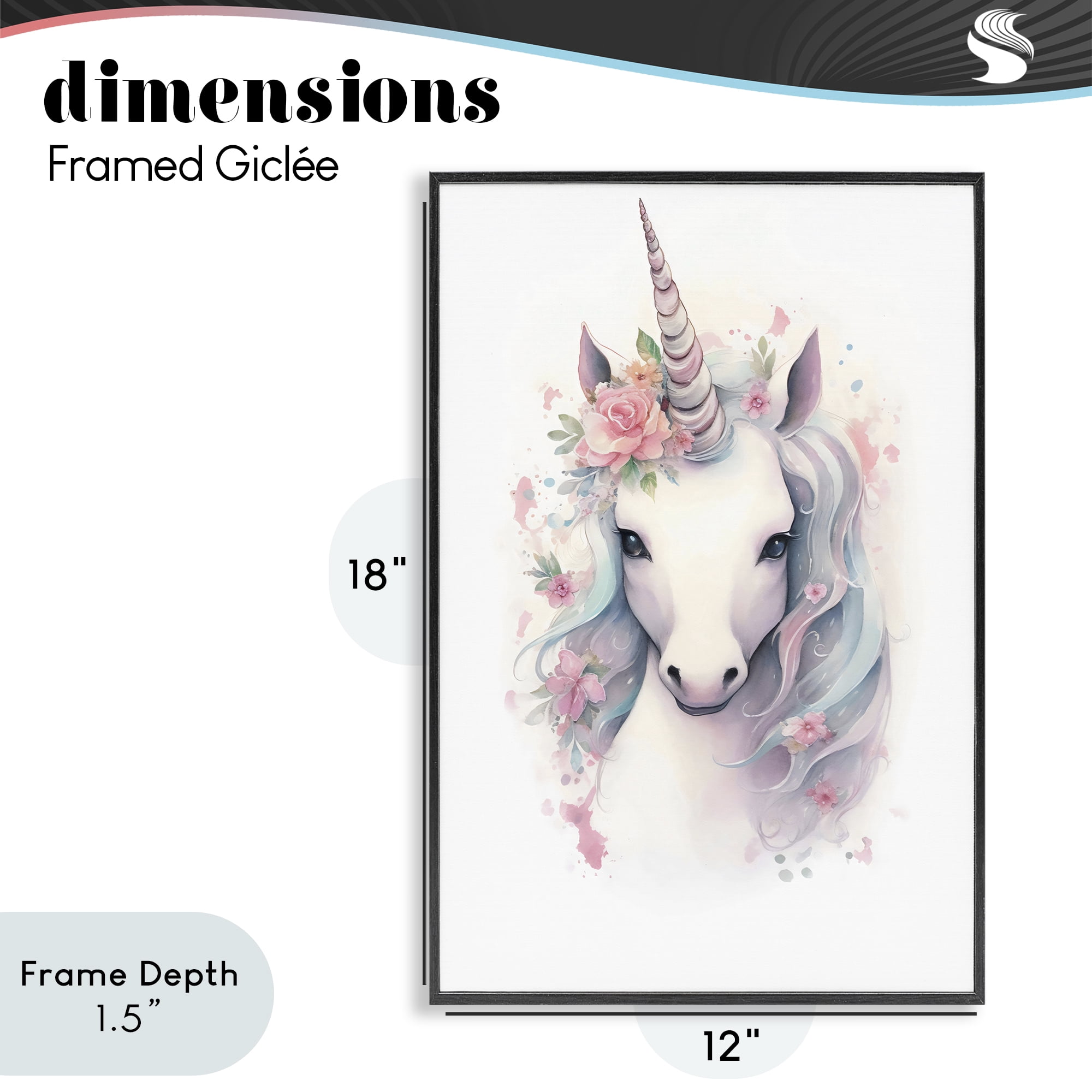 Stupell Industries Unicorn with Pink Flower Crown Black Framed Giclee Art, design by Creative Studio