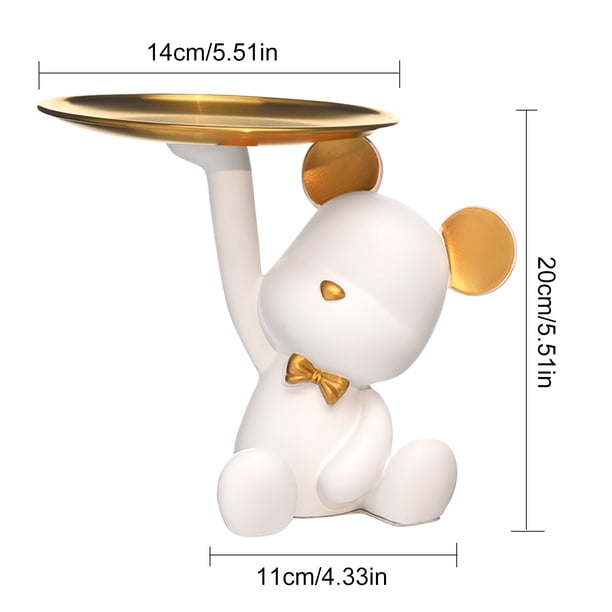 Estatua de oso de resina, bandeja de almacenamiento para llaves de entrada, regalo ornamental, decoración del hogar (blanco) Ndcxsfigh Libre de BPA
