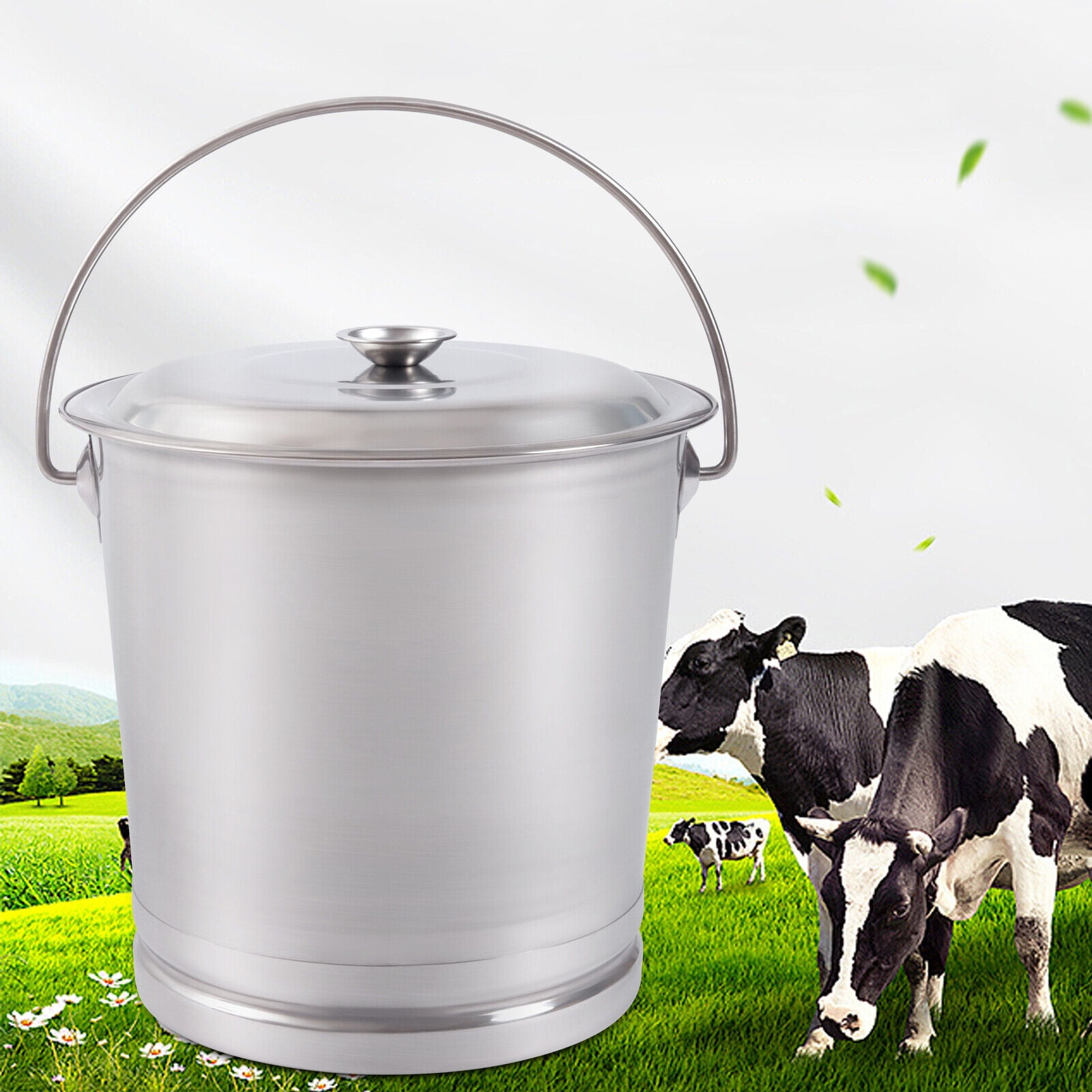 Miumaeov 14L Stainless Steel Milk Pail Bucket with Lid Wine Milk Pail
