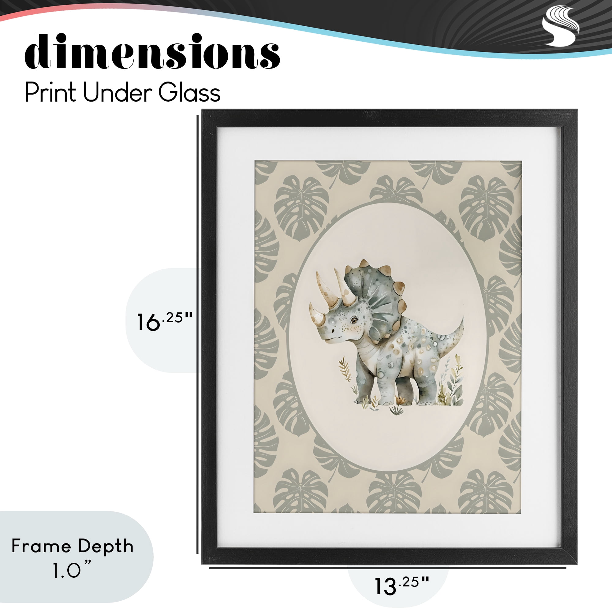 Stupell Industries Watercolor Dinosaur Tropical Border Black Framed Print Under Glass, design by LSR Design Studio