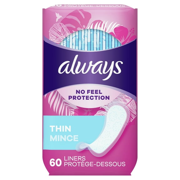 Always Thin Daily Liners Regular Unscented Wrapped, 60 Count