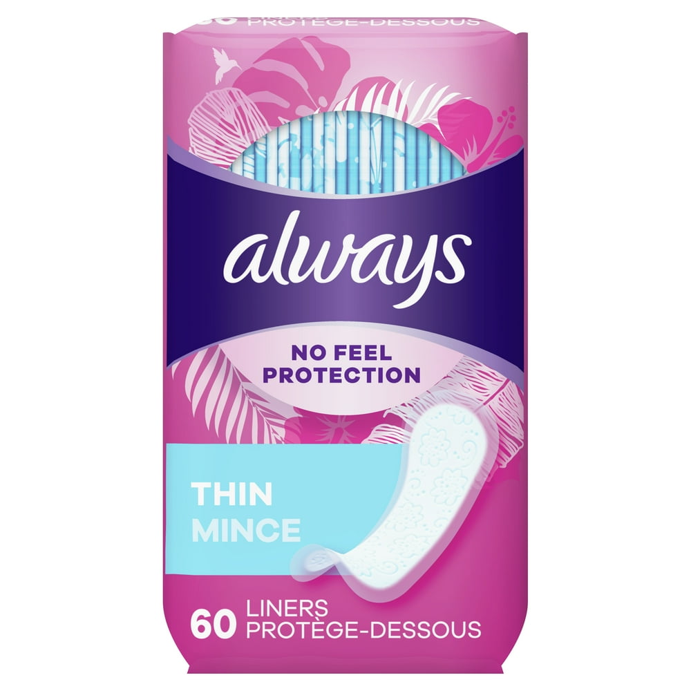 Always Thin Daily Liners Regular Unscented Wrapped, 60 Count Walmart