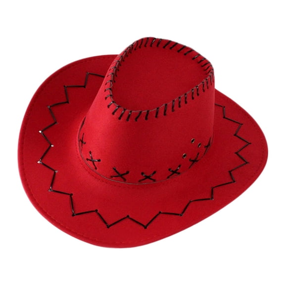 Sombrero Vaquero Infantil Clásico para Niños Y Niñas con Ancha Correa Ajustable Y Tejido Cómodo de Poliéster Incluye Diseño Sólido Y Detalle de Cu Rojo