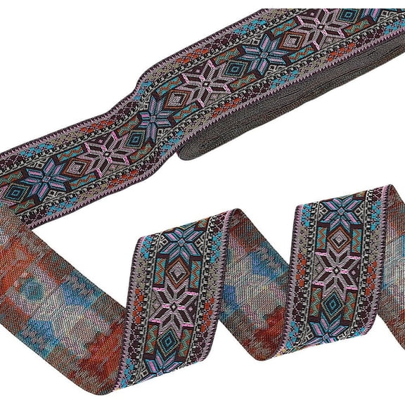 7.7 Yards Vintage Jacquard Ribbon 2 inch Embroidered Jacquard Trim Camel Boho Woven Fabric Ribbons Ethnic Floral Ribbon Fabric Trim