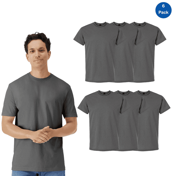 Gildan Men’s Short Sleeves T-Shirt, Charcoal 100% Light Cotton Casual Tee, 6 Pack, S