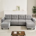 thumbnail image 4 of Harper & Bright Designs Modular Sectional Sofa Set with 2 Ottoman, 4-Seat U-Shaped Couch with USB Ports and Side Tables, Chenille Upholstered Sectional Sofa for Living Room, Grey, 4 of 11
