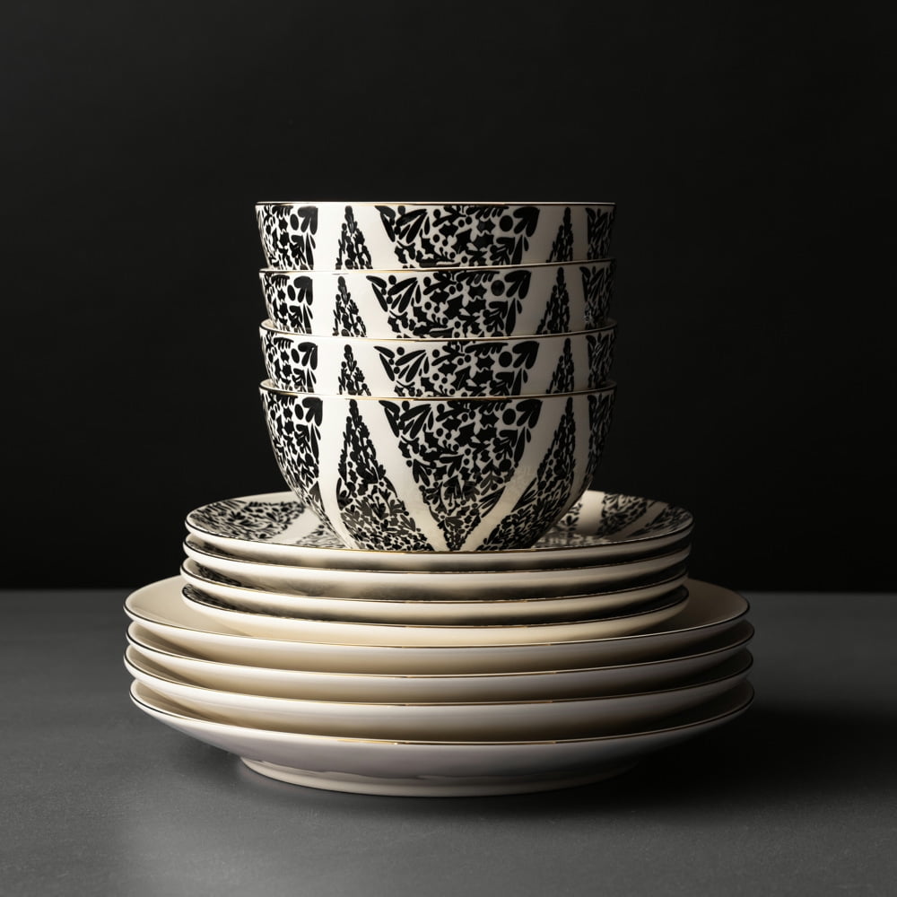 Thyme & Table Holiday Tree 12-Piece Ceramic Dinnerware Set - Cream