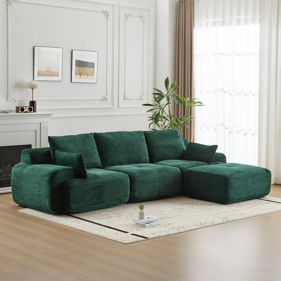 Modern Memory Foam Compressed Sofa,Large Sectional Couches for Living Room,Pet-Friendly Cloud Modular Sectional Sofa,Textured Fabric,Extra Deep Loveseat,No Assembly required,Green