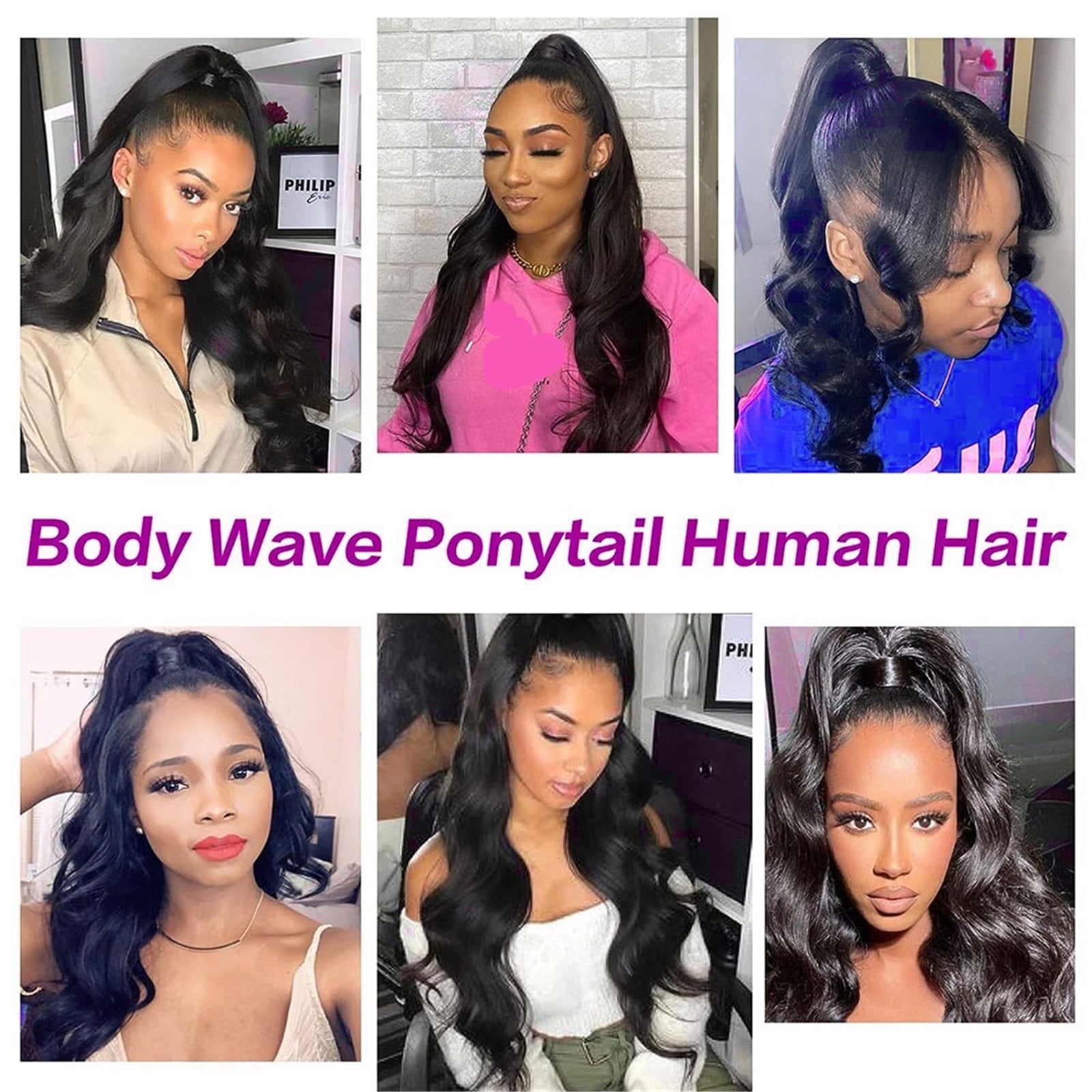 Drawstring Ponytail 10-26 Inch Long Body Wavy Human Hair Ponytail Hairpiece Clip in Remy Hair Extension for Daily Use