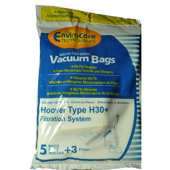 Hoover Type H30 Canister Vacuum Cleaner Bags, EnviroCare Replacement Brand Bags, designed to fit Hoover Canister Type H30, 99.7 Microfiltration, 5 bags &  3 filters in pack