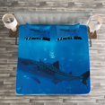 thumbnail image 3 of Ambesonne Shark Quilted Bedspread Set 3 Pcs, Aquarium Park and People, Queen Size, Blue Black, 3 of 3