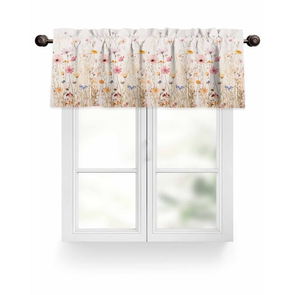 Rustic Floral Kitchen Valances for Windows Vintage Watercolor Flowers Herb Valance Curtains for Kitchen /Living Room/Bedroom/ Bathroom Decor, 54"x18 " ,Rod Pocket 1 Panel,
