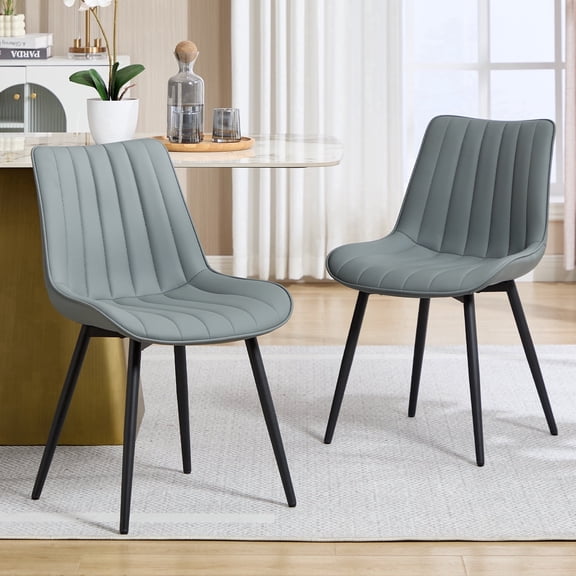 Homefun Modern Dining Chairs Set of 2 Upholstered with Thick Cushions Metal Legs,for Kitchen Living room,Grey