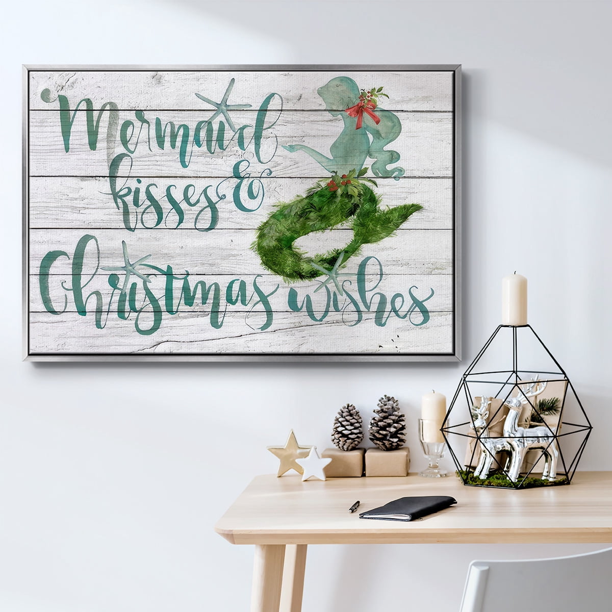 Tis the Seasun Collection A - Framed Gallery Wrapped Holiday Canvas - 17 x 25 - Silver Frame