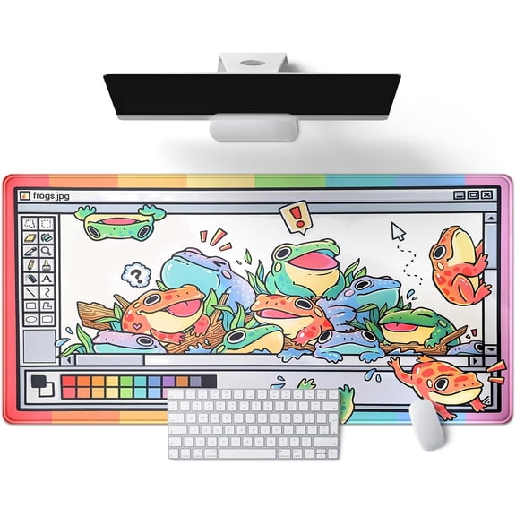 EFFFERTWQL-Frogs Mouse Pad Large Gaming Mousepad XXL Cool Frogs Desk Mat Cute Extended Desk Pad Computer Laptop Keyboard Pad Long Big Mouse Mat Desk Decor Accessories 31.5x15.7 in