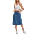 thumbnail image 2 of INSPIRE CHIC Women's Denim Skirt High Waist A Line Elastic Back Waist Casual Knee Length Jean Skirts L Blue, 2 of 6