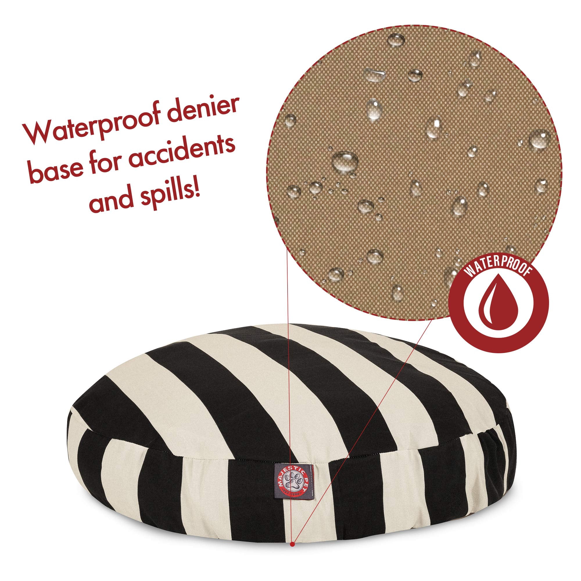 Medium Round Pet Dog Bed with Removable Washable Cover, Durable Indoor Outdoor Cushion for Dogs, Black Vertical Stripe Design