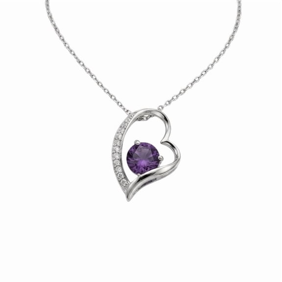 Women's Heart Pendant Necklace with Purple Crystal, Chain, Romantic Jewelry Gift