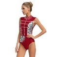 thumbnail image 2 of Kaerm Womens Rhinestones Gymnastics Ballet Dance Leotard Figure Skating Mock Neck Backless Bodysuit Burgundy XL, 2 of 6