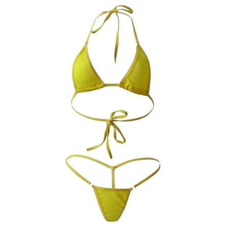Clearance! HCURIBAD Women s Mini Bikini Set Sexy Double Thong Swimwear Tie Underwear  Bikini Sets for Women Swim Suits for Women 2024  Bras for Women  Triangle Bikini Yellow One Size