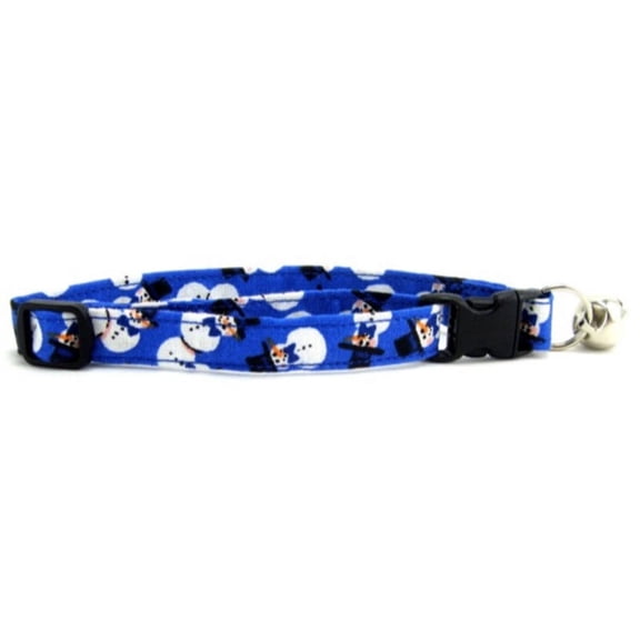 Dark Blue Tossed Snowmen Cat Collar