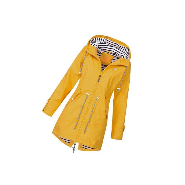 Veste à Capuche Douce pour Femme Imperméable Manteau de Pluie pour Femme Armée Extérieur Jaune L