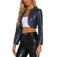 thumbnail image 4 of INSPIRE CHIC PU Leather Crop Jackets for Women's Open Front Long Sleeve Jacket XL Dark Blue, 4 of 5