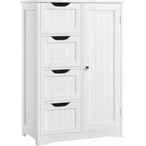 RONG-3 Wooden Floor Cabinet, Side Storage Organizer with 4 Drawers and 1 Cupboard, Freestanding Entryway Storage Unit Console Table, Bathroom Furniture Home Decor, White
