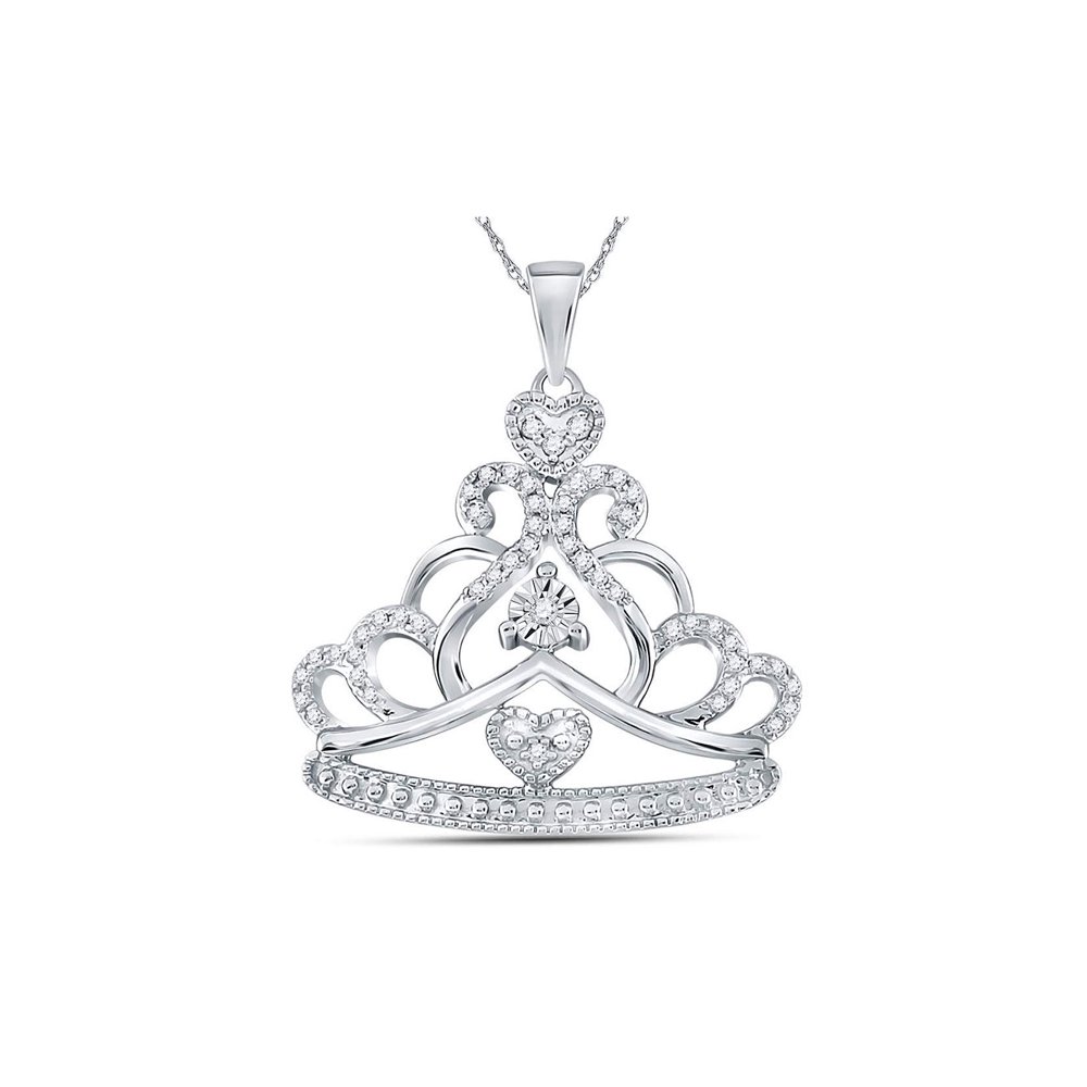 The Jewelry Master 14kt White Gold Womens Round Diamond Crown Tiara