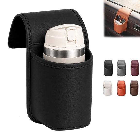 Leather Car Door Cup Holder, Wide Mouth Window Organizer Car Door Storage Pocket, Anti-Sag Hanging Car Window Water Bottle Holder, Universal Hanging Pouch for Drinks Phone Storage