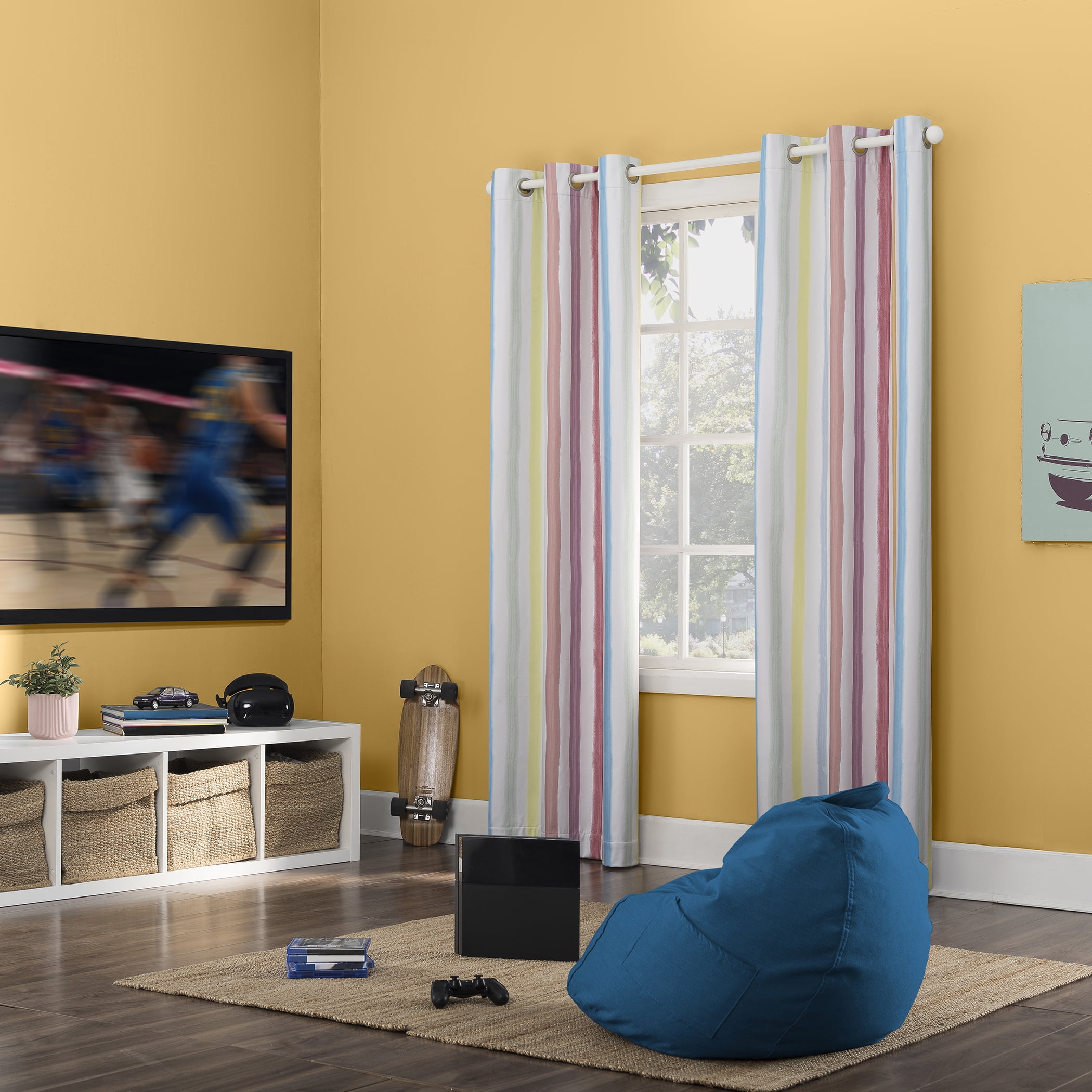 Sun Zero Pippa Stripes 100% Blackout Grommet Single Curtain Panel in Pink