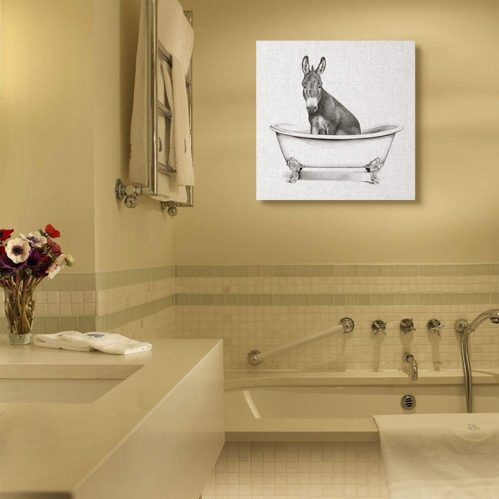 Stupell Industries Donkey in Claw Tub Farm Animal Bathroom Sketch Canvas Wall Art Design by Victoria Borges