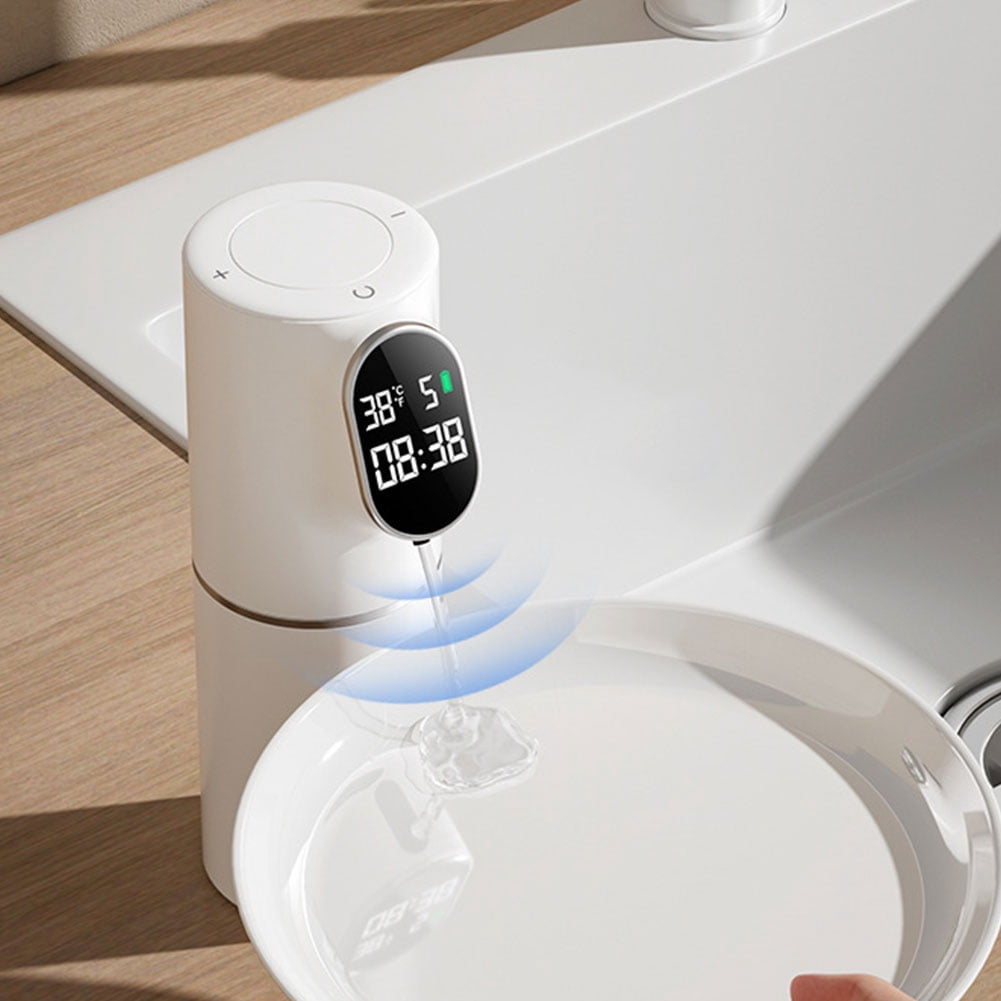 CARRFA Automatic LED 320ml Liquid Foam Soap Dispenser 5 Adjustable Levels Hand Sanitizer Machine Time Temperature Display Can Wall Mount for Bathroom Kitchen (White)