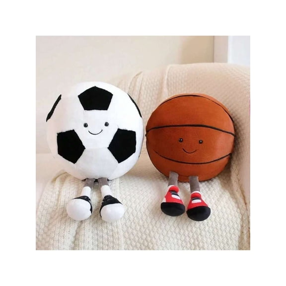 Plush Sports Ball Pillow, Creative Football & Basketball Soft Doll Toy for Kids Room Decor, Interactive Plush Pet Toy for Dogs and Cats, Durable Sports Fan Gift & Throw Pillow