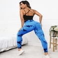 thumbnail image 5 of Tie Dye Hidden Scrunch Leggings for Women Tummy Control Butt Lifting Yoga Pants High Waist Compression Workout Tight,XS,Blue, 5 of 8