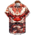 thumbnail image 5 of Camisa hawaiana de moda para hombre, con estampado de danza del león en 3D, para Año Nuevo, manga corta, estilo Harajuku, para fiestas, camisas de solapa de gran tamaño, 5 of 5