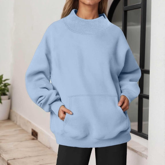 KANG Neck Drop Shoulder Pocket Sweatshirt Lined Oversized Long Sleeve Pullover Soft Brushed Thermal Inner Wear