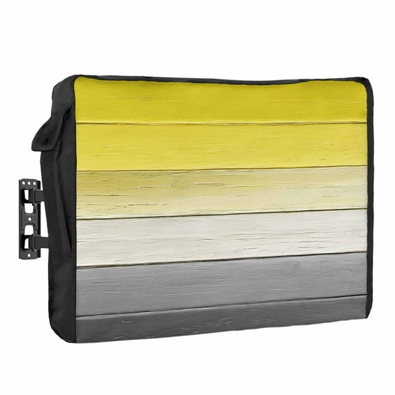 Outdoor TV Cover 40 to 43 Inches, Yellow Grey Gradient Wood Grain Vintage Farmhouse Waterproof and Weatherproof TV Cover with Remote Control Pocket, Flat Screen TV Cover Protector for Outside TV