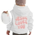 thumbnail image 4 of Byoo Hooded Sweatshirt for Toddler Girl Cozy Loose-Fit Hoodie with Jesus Loves You Letter Graphic Shirt Casual Outings Top, 4 of 4