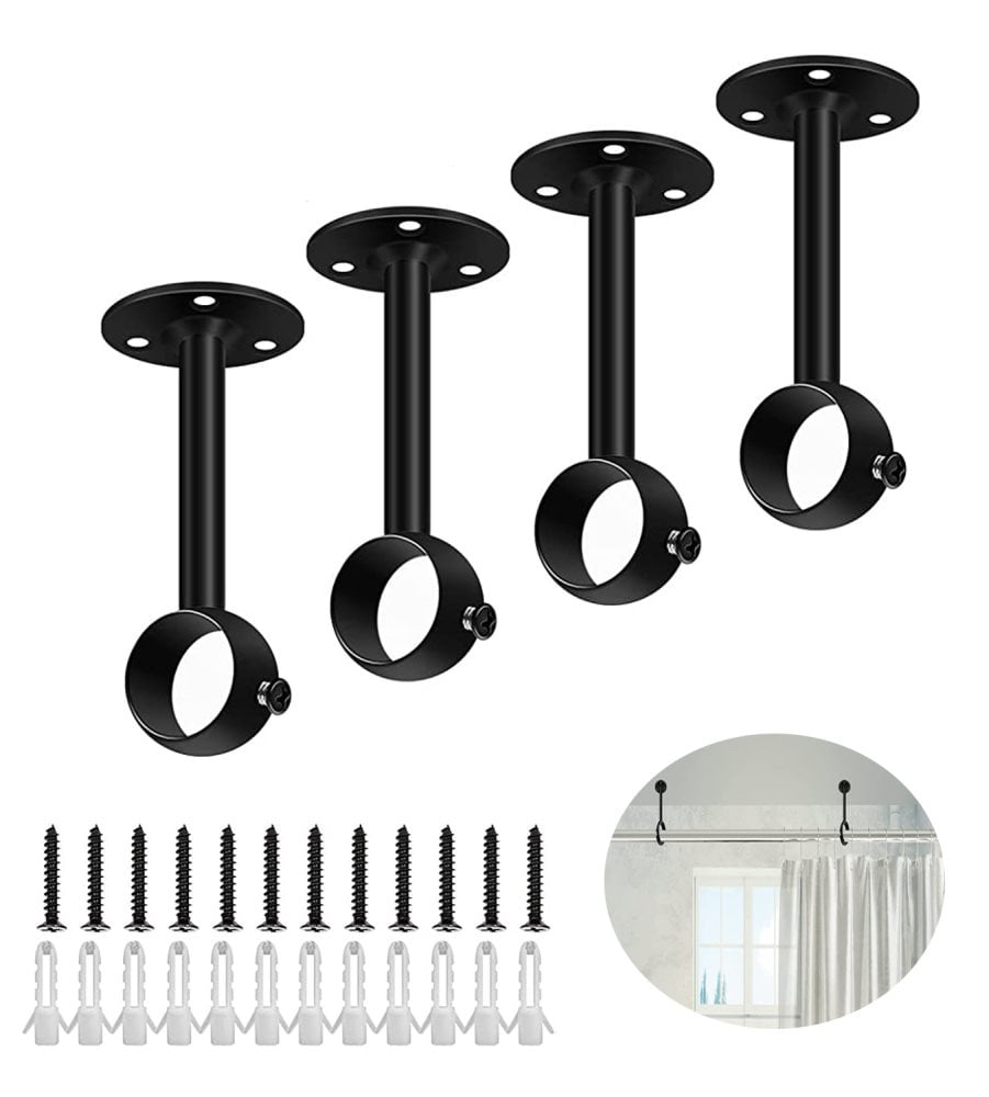 Ceiling Curtain Rod Bracket, Heavy Duty Curtain Rod Holders for Wall, Black Ceiling Curtain