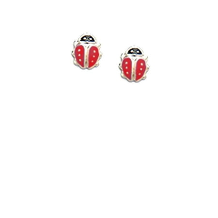 Childrens Enamel Ladybug - Adorable Childrens red ladybug enamel earrings in Sterling Silver