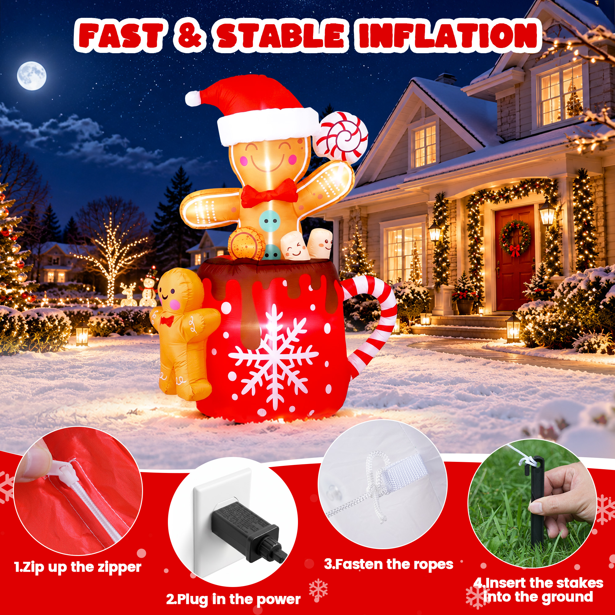 GVDV 6 Ft Inflatable Gingerbread Man Christmas Decoration photo 7