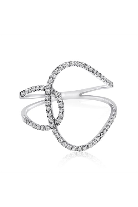 14k White Gold Minimalist Interwoven Diamond Fashion Ring